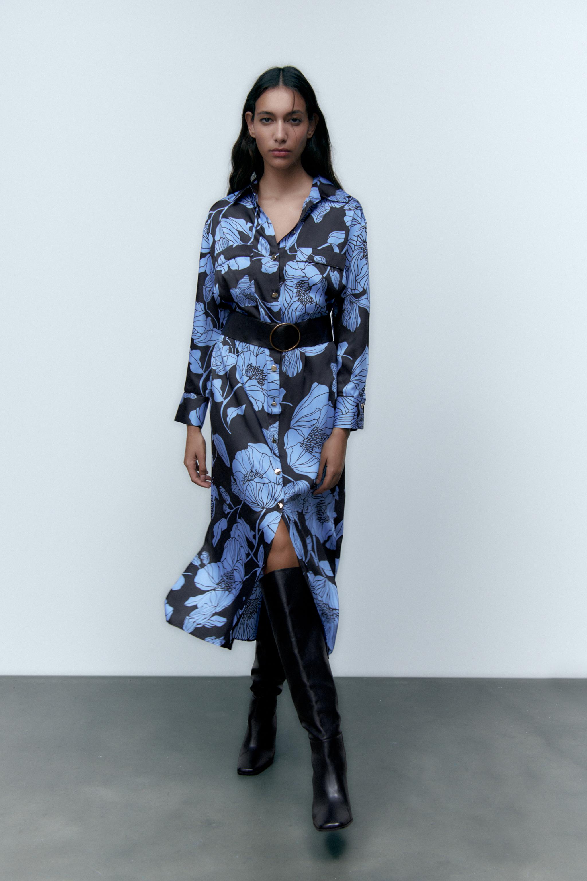 Printed shirt dress zara hotsell